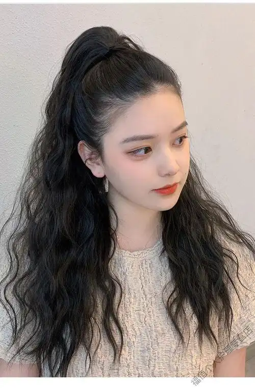 假发女长发马尾抓夹大波浪网红高马尾长卷发绑带式玉米烫马尾辫子 深