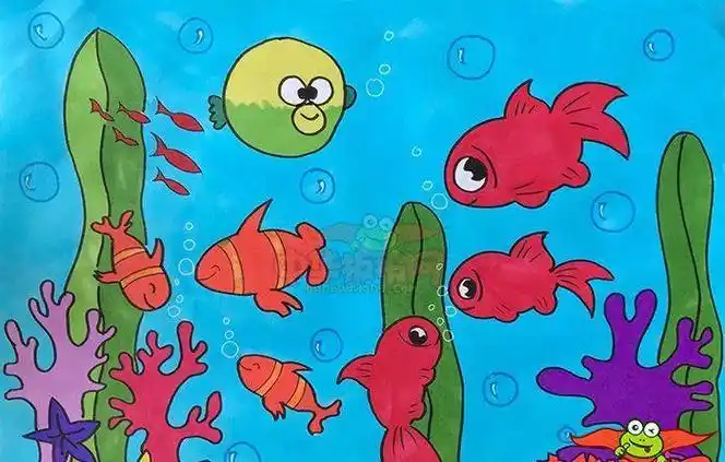 海底世界简笔画带颜色画一幅美丽的海底世界