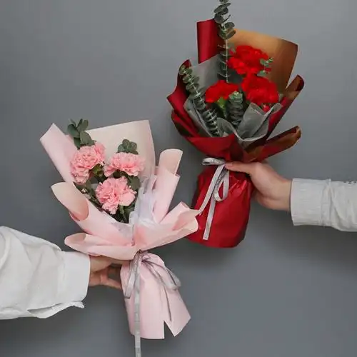 3朵粉色康乃馨精美花束包装
