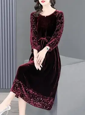 高端国际高贵洋气礼服金丝绒女秋奢华大牌连衣裙馨桔女装淘宝店广东