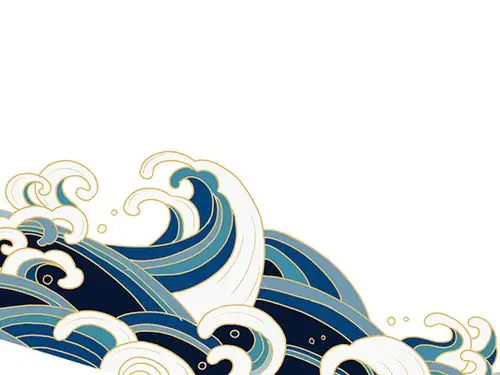 国潮风蓝色古风卡通国潮海浪波浪浪潮浪花png素材