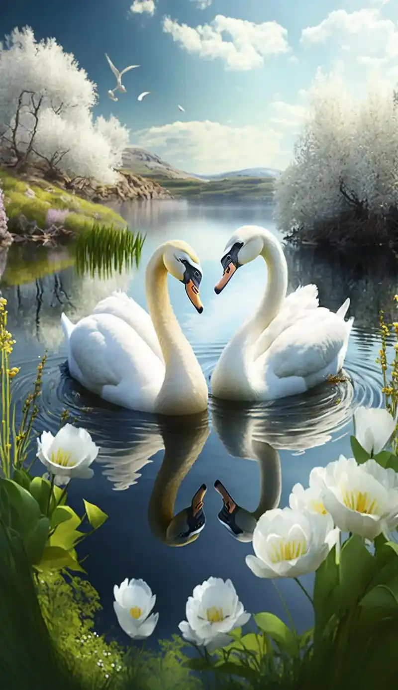 动物的爱情,两只洁白的天鹅,在河边秀恩爱#抖音图文来了 #图 - 抖音