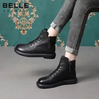 精选真皮马丁靴女2023春秋新款短靴女复古英伦风低筒靴子短筒黑色35