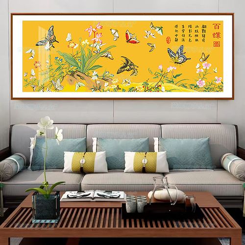 百蝶图大格古绢布蒙娜丽莎皇室十字绣花香百蝶图名画收藏客厅线绣