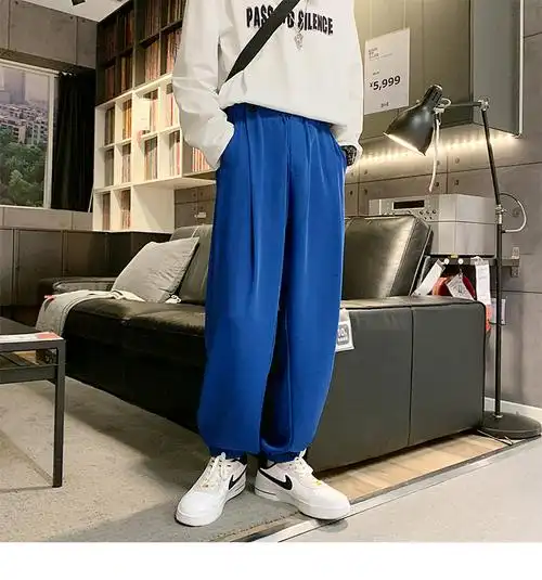 以纯同款jinyu春上新克莱因蓝裤子男2022春季新款潮牌宽松阔腿裤束脚