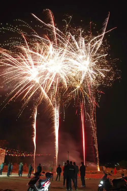每年过年的必备烟花今年比去年更加隆重所以乡亲们团聚一堂庆祝新年的