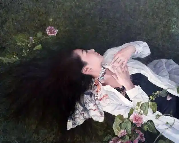 他油画里的少女形象天生丽质美得超凡脱俗