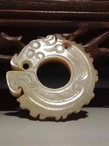 高古玉 商周玉器 商代西周老和田玉玉龙 龙形玉璧玉佩挂件