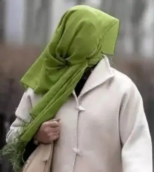 天津大妈头上的纱巾沙尘暴也吹不进去