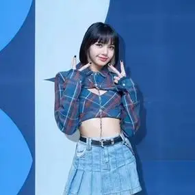 blackpink 女团lisa同款打歌服女团爵士舞演出服蓝格子吊带套装女