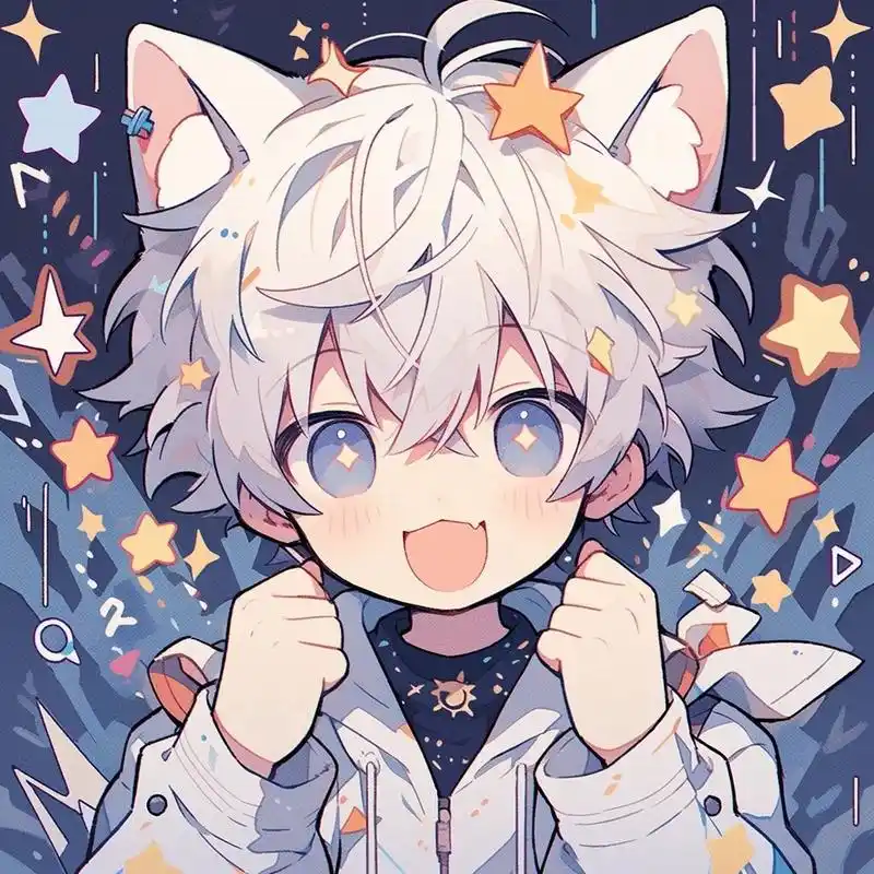 动漫男生头像|白发亮闪闪的猫猫男主 图片头像均由midjourney77后期
