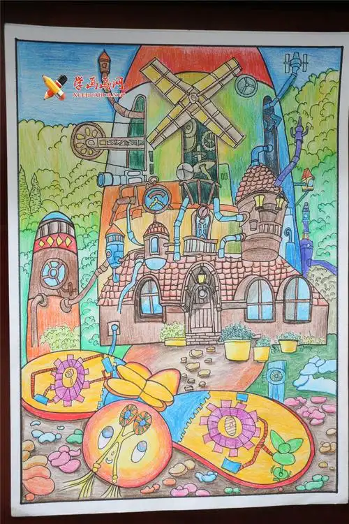 作品《蜜蜂的童话小屋》欣赏__科幻画_科幻画图片大全_学画画网_国内