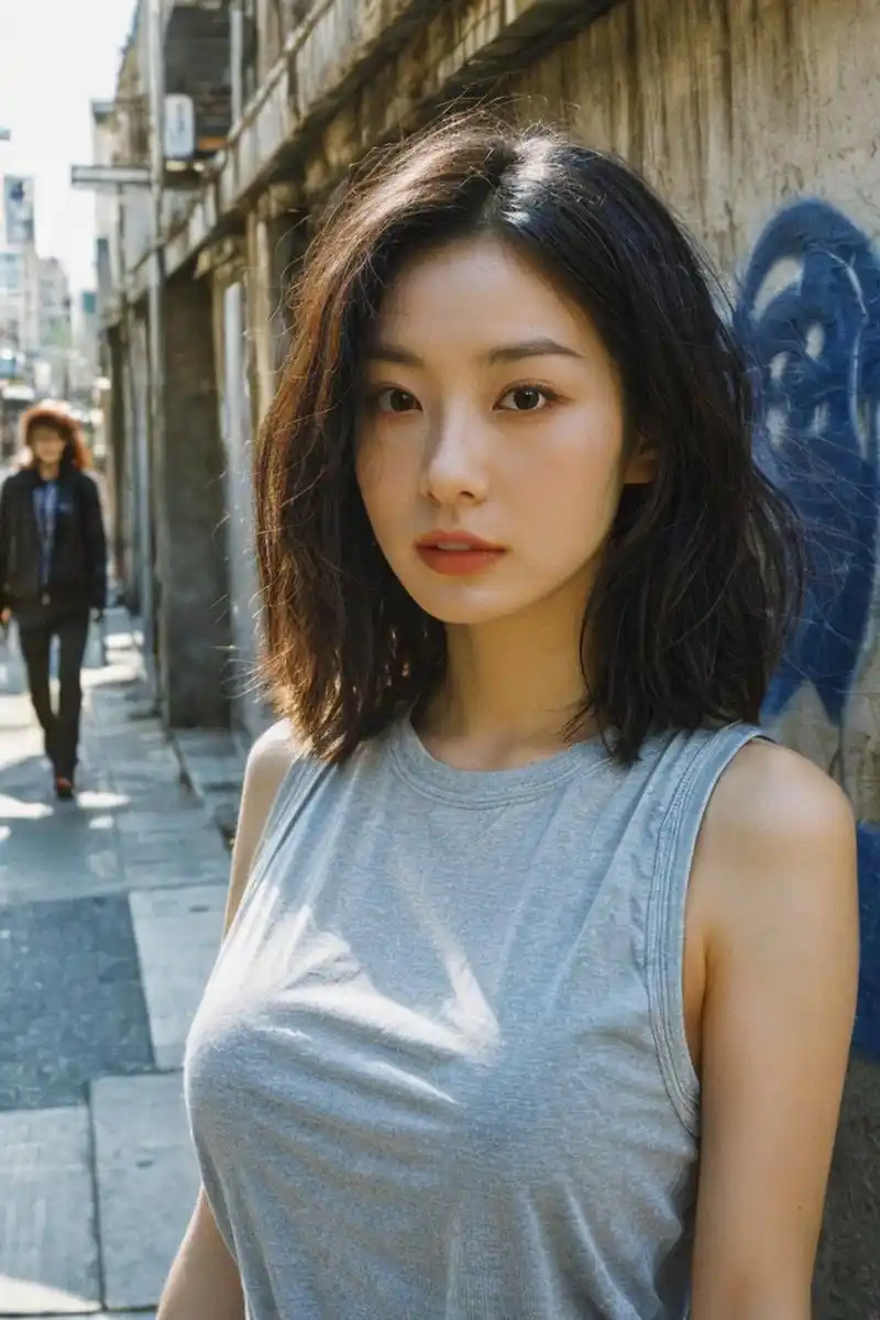 天生丽质难自弃,粗布麻衣显崎峻.#性感美女# #日常穿搭# #美女