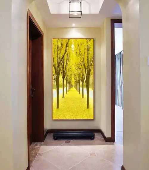 黄金满地寓意玄关装饰画楼梯走廊过道竖版挂画鹿进门入户壁画代发