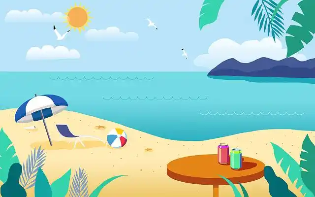 夏天海边沙滩美丽的风景扁平夏天海边沙滩插画