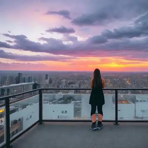 图片生成参数关键字:1女孩,黑色空气,城市景观,云,cloudy_sky,黄昏