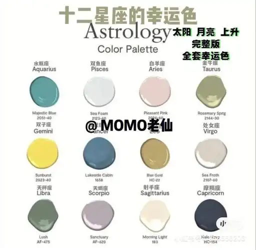 十二星座全套配色方案第一行颜色 为 太阳星座颜色第二行颜色 为 月亮