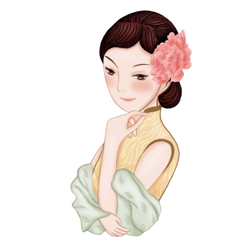 手绘卡通国潮风女孩装饰素材