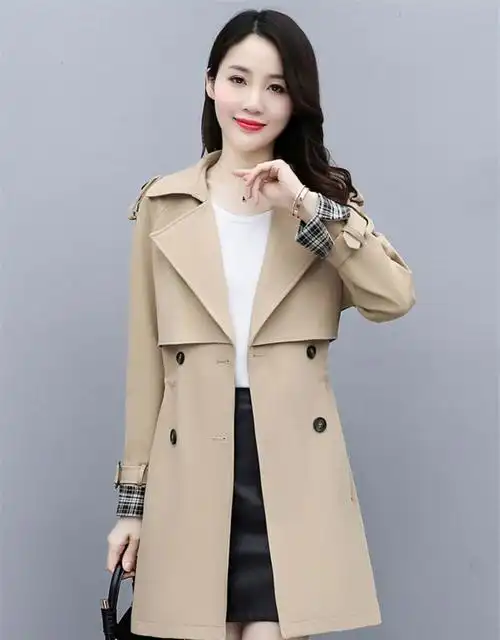 ouhen轻奢品牌女装 小个子风衣女2021春季新款洋气修身显瘦气质中长款