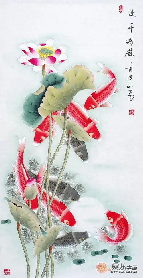 当代工笔花鸟画家张洪山 张洪山九鱼图作品欣赏