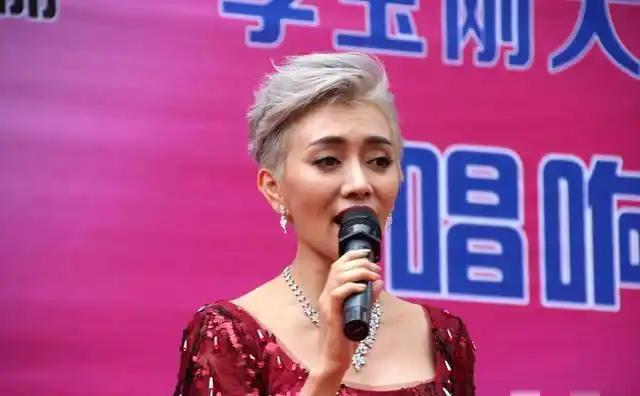 张丽在台上卖力的演唱着梅艳芳的歌曲,从发型到妆容无一不在模仿着