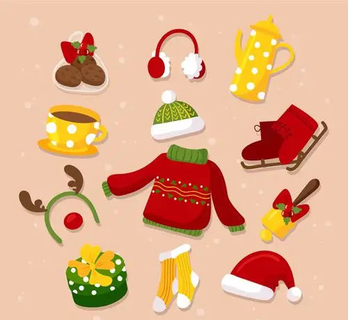 12款彩色冬季物品设计矢量素材