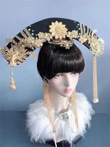 头饰华丽清朝皇后古装头中国风原创手工景泰蓝发饰