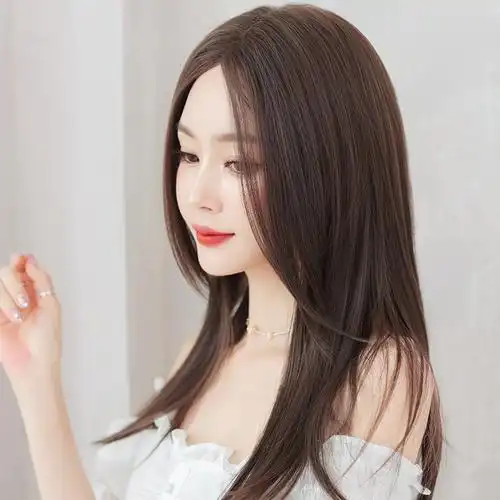 店-中分假发女长直发前蕾丝手织法式无刘海可扎中长发自然全头套夏