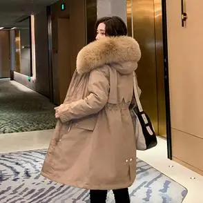 羽绒棉衣宽松中长款棉袄外套可拆卸内胆加绒派克服实拍棉服女冬装