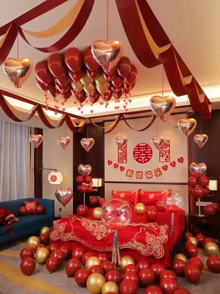 婚房气球派对布置.16套结婚婚礼婚房气球派对布置案例图#气球 - 抖音