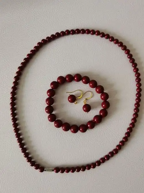 朱砂手链项链耳钩套装圆珠串天然红朱砂女饰民族风现货福利秒