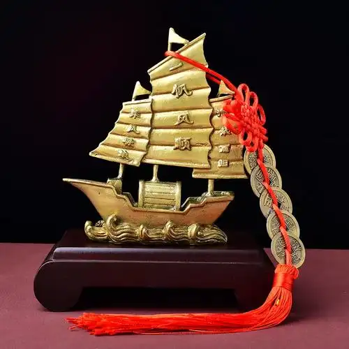 易明开居五帝扬帆铜船摆件一帆风顺吉祥物办公室客厅礼品九宫摆饰