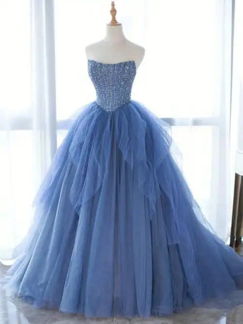 蓝色婚纱蓝色收腰不规则公主伞裙南京婚纱