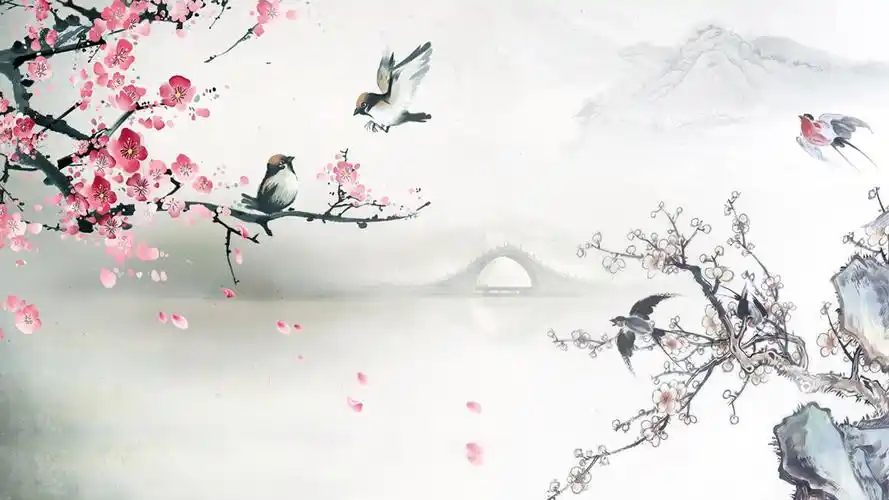 国画梅花山水图桌面壁纸