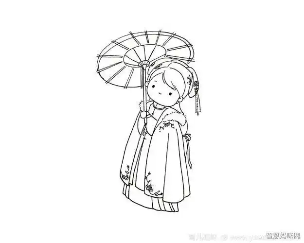 身披大红斗篷的汉服小女孩简笔画教程