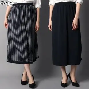 阔腿裤 日本原单女装春夏款休闲宽松雪纺两面穿阔腿裤七分裤子 2件