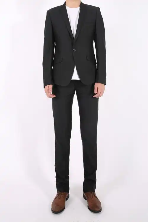 秋冬新款男装 韩版修身黑色亚光男士西装套装 时尚都市男式套.