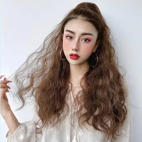 玉米烫_假发女马尾款网红高马尾长卷发抓夹式自然蓬松玉米烫假辫子