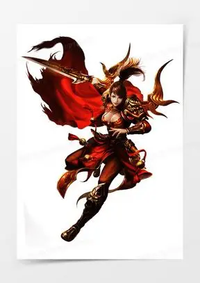 拿剑的红甲女将军古风手绘