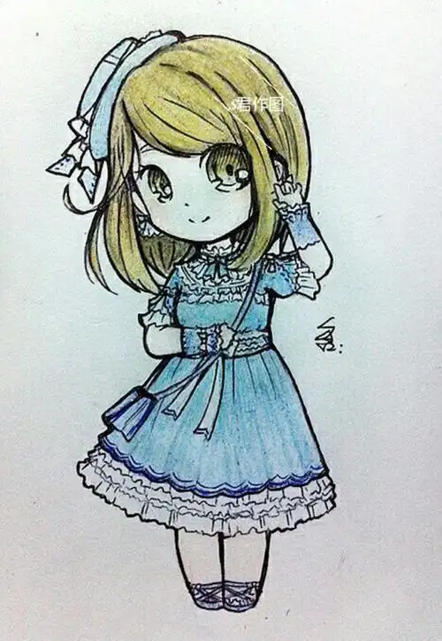 二七艺考q版简笔画人物彩铅q版女孩简笔画彩铅q版女孩彩色铅笔简笔画