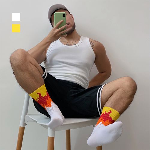 yoyolab 三重火焰 霸气猛男袜健身帅哥情侣篮球袜中筒运动跑步袜