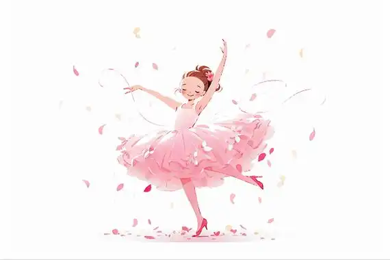 一个穿着粉色裙子的女孩开心跳舞卡通ai元素
