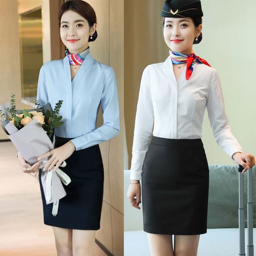海航空姐制服职业套装修身女夏季衬衫前台美容师工作服女空姐制服套裙