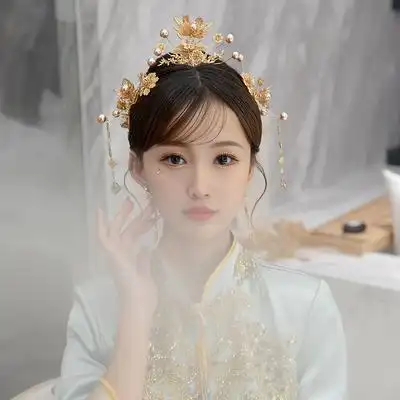 金色古装秀禾头饰简约中式新娘造型结婚古典步摇显脸发饰
