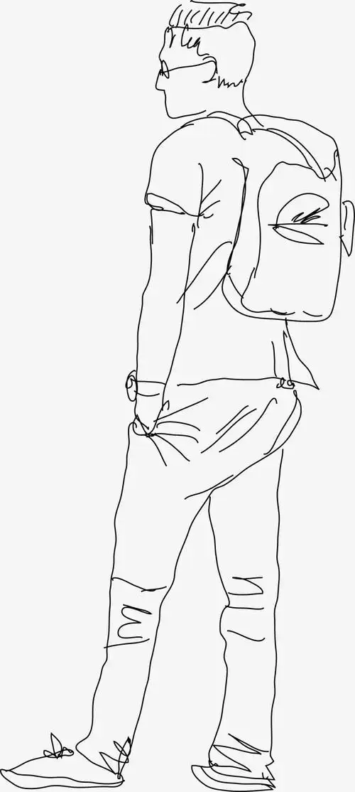 矢量手绘速写背包男人侧面素材