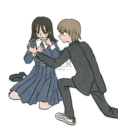 男孩安慰哭泣的女孩插画图片素材