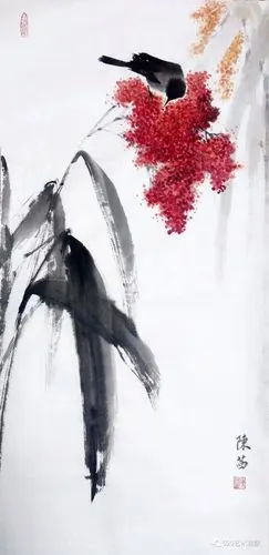 陈茜《高粱红了》68×46cm 中国画 2020年