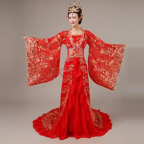 展缘古装贵妃拖尾服装仙女唐装古代女式服装演出服汉服女公主舞蹈服装