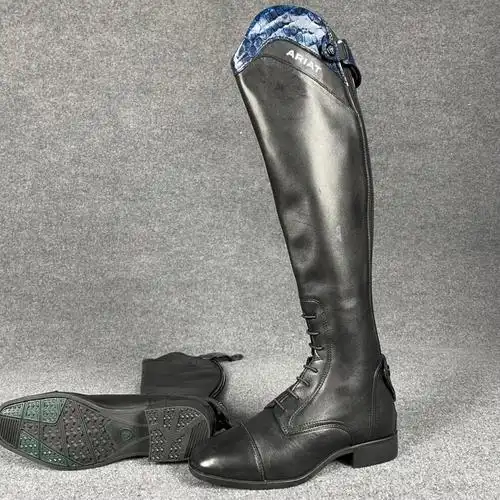 美国ariat马术长靴障碍靴牛皮马靴骑马靴鞋过膝靴卡纳瑞马具6668 黑色