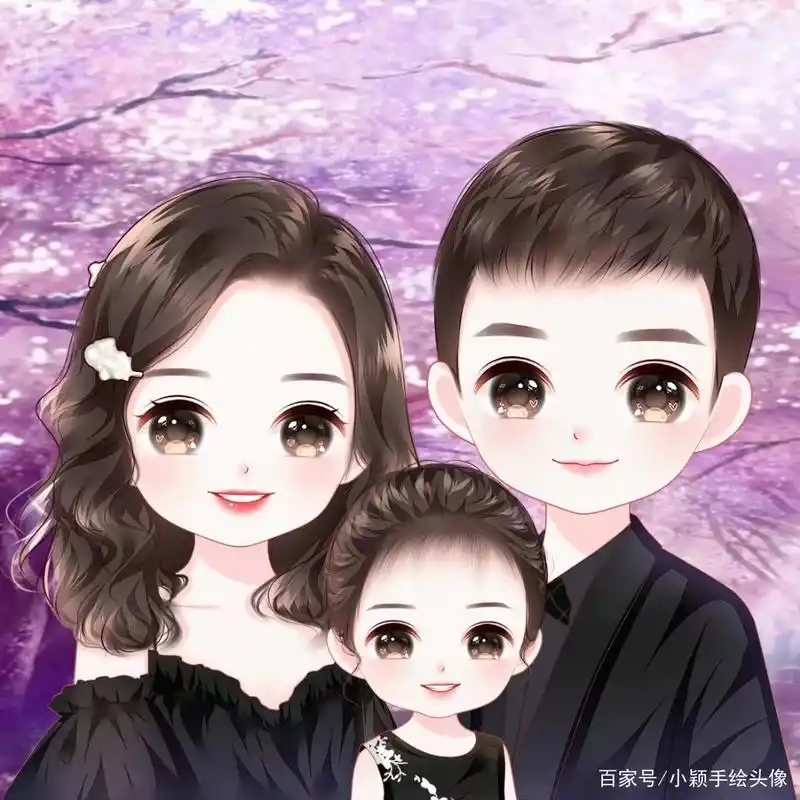 唯美漫画头像,一家三口,四口,五口手绘全家福图片